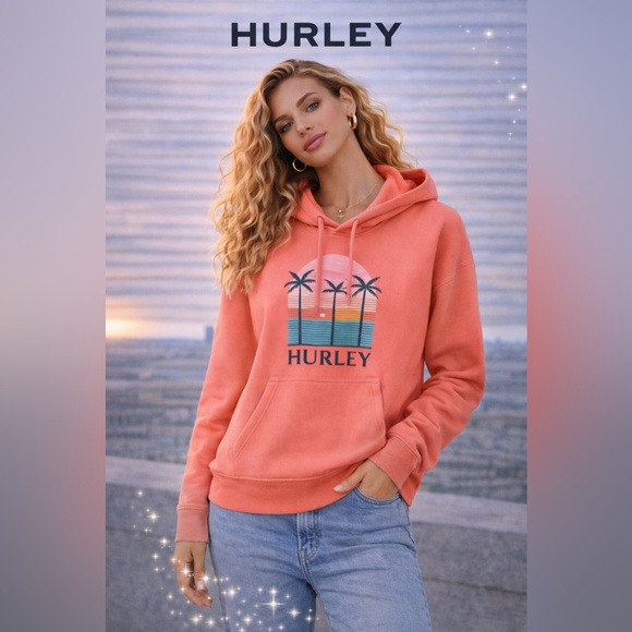Size L • Hurley Coral Sunset Hoodie – Graphic Palm Logo - Picture 6 of 9